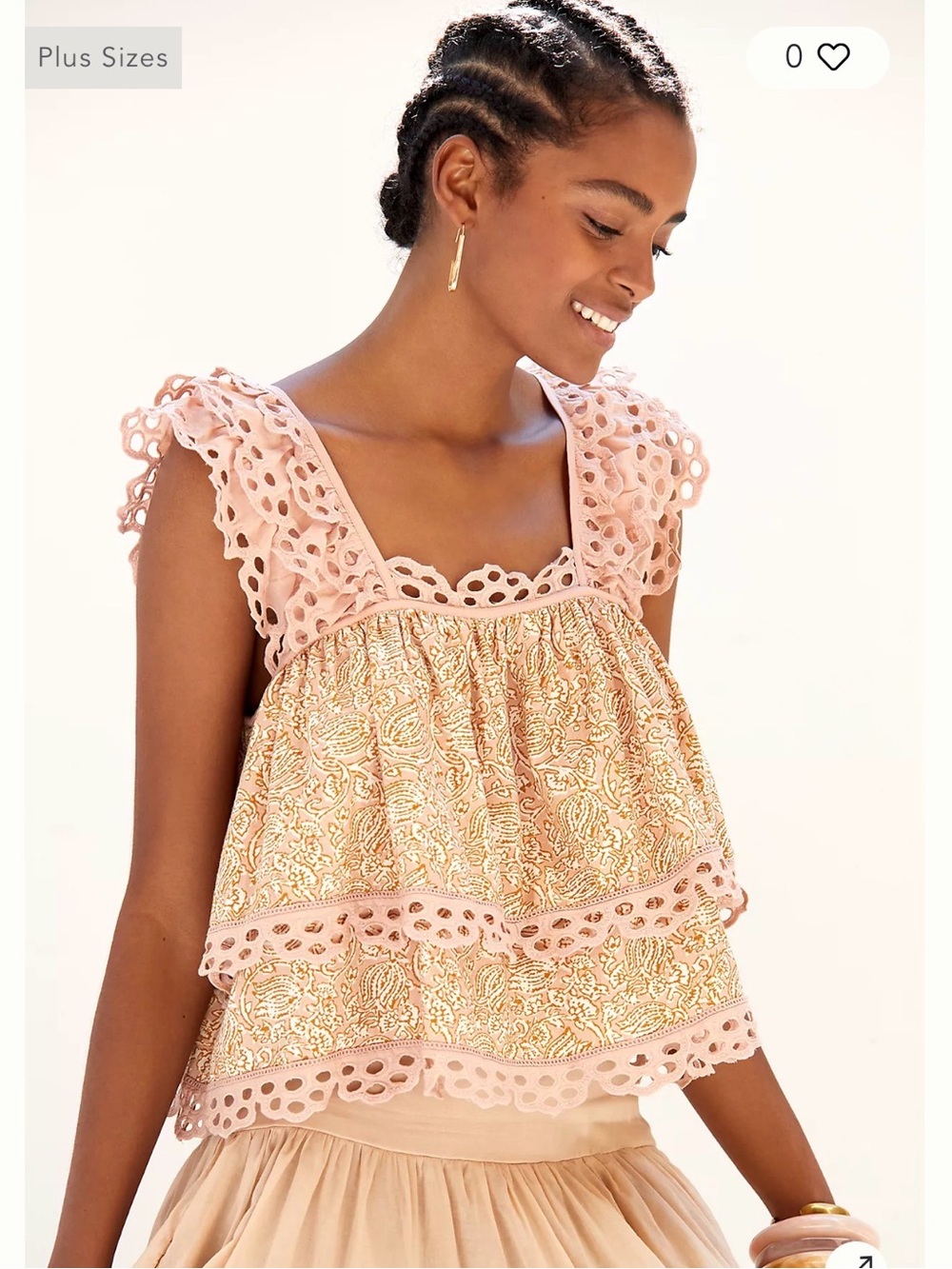 Anthropologie Let Me Be Eyelet Ruffle Tiered Swing Tank Pink XS